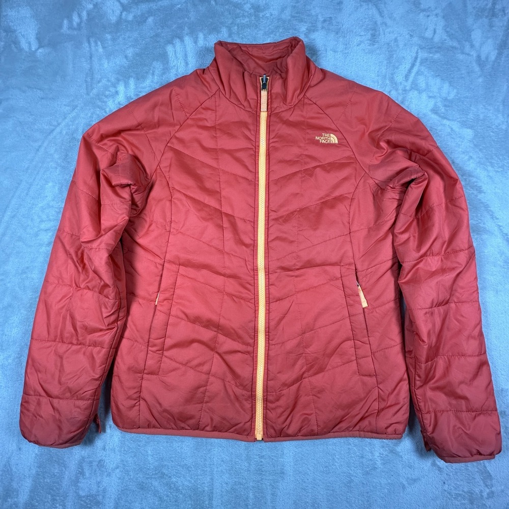 The North Face Puffer Jacket Womens Medium Orange Nylon Raglan Sleeve Full Zip
